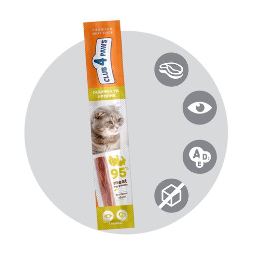 Лакомство для кошек Club 4 Paws Premium Мясная палочка, Индейка и кролик, 5 г