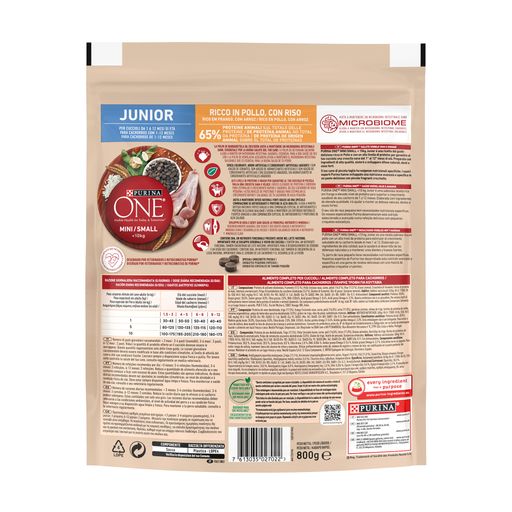 Сухой корм для щенков малых пород Purina One Mini/Small Junior с курицей и рисом, 800 г