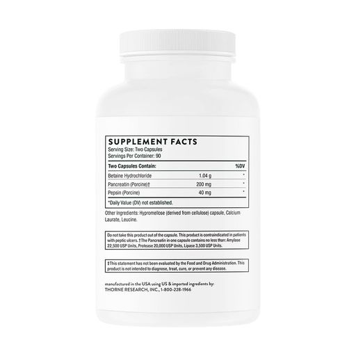 Бетаїн, пепсин, панкреатин Thorne Research Multi Enzyme (B.P.P.), 180 капсул