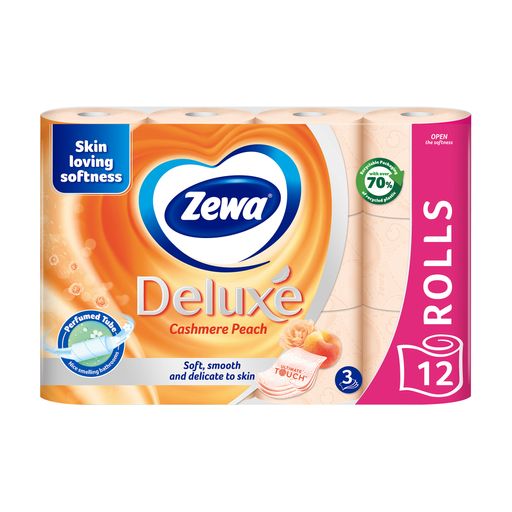 Туалетная бумага Zewa Deluxe Персик, 3-слойная, 150 отрывов, 12 рулонов