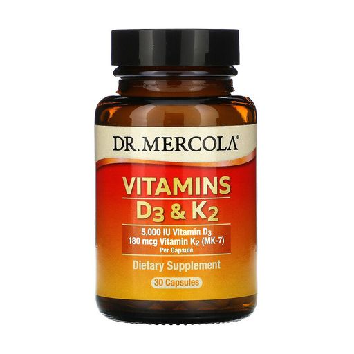 Вітаміни Д3 та K2 Dr. Mercola Vitamins D3 & K2, 180 мкг, 30 капсул