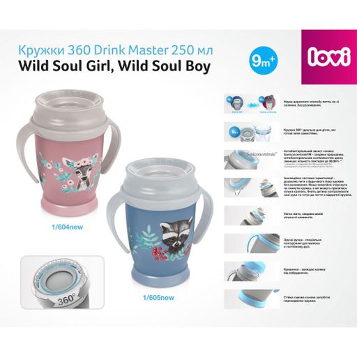 Дитяча кружка-поїльник LOVI 360 Drink Master Wild Soul Boy, від 9 місяців, 250 мл (1/607new)