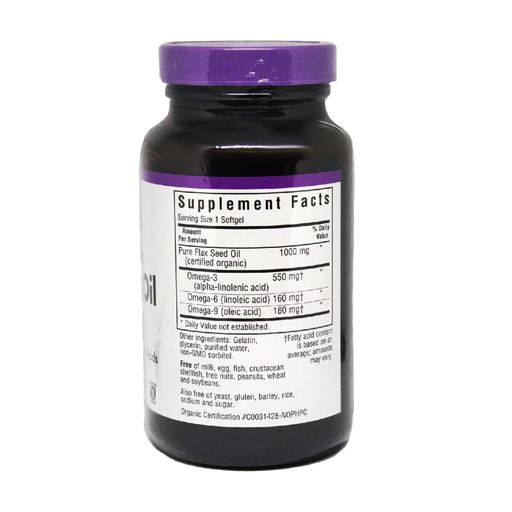 Органічна лляна олія Bluebonnet Nutrition Flax Seed Oil 1000 мг, 100 желатинових капсул