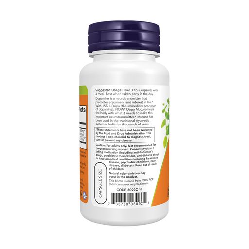 Мукуна пекуча NOW foods Dopa Mucuna, 90 капсул