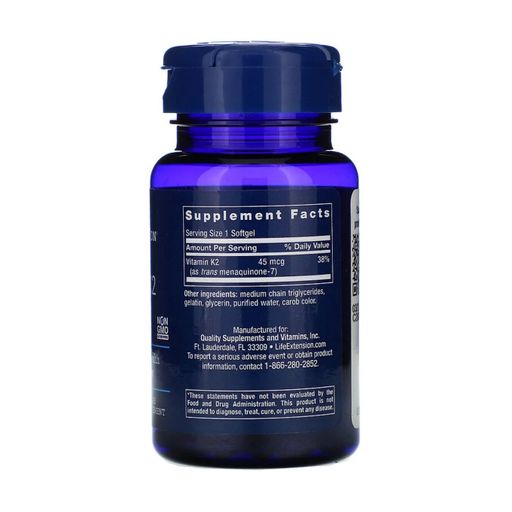 Вітамін K2 (МК-7) Life Extension Low Dose Vitamin K2 (MK-7), 45 мкг, 90 капсул