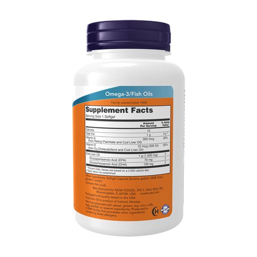 Масло печени трески NOW foods Cod Liver Oil 1000 мг, в капсулах