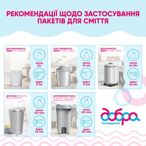 Пакеты для мусора с ручками Добра господарочка цветные, 35 л, 30 шт