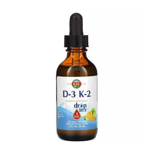 Витамин Д3 и K2 KAL Vitamin D3 125 mcg + K2 500 mcg, цитрусовый вкус, в каплях, 59 мл