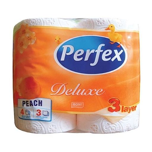 Туалетная бумага Boni Perfex Deluxe Персик 3х-слойная 150 отрывов, белая, 4 шт