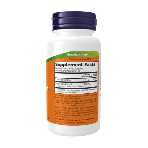 Кора білої верби NOW Foods White Willow Bark 400 мг, 100 капсул