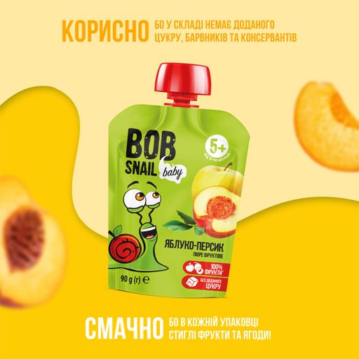 Фруктовое пюре Bob Snail Яблоко-персик, от 5 месяцев
