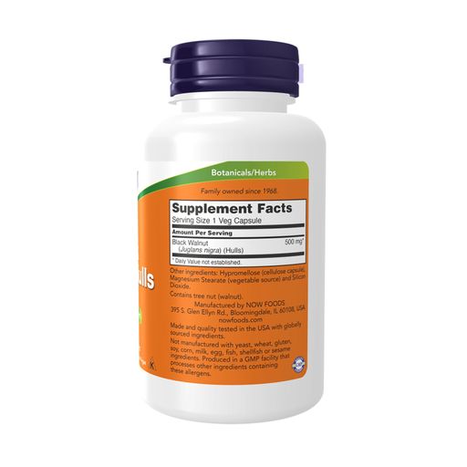 Черный орех NOW Foods Black Walnut Hulls 500 мг, 100 капсул