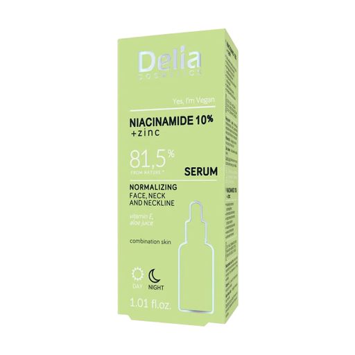 Нормализующая сыворотка для лица, шеи и зоны декольте Delia Cosmetics Niacynamid + Zinc Serum для комбинированной кожи, 30 мл
