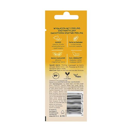 Уценка! Разглаживающий пилинг для лица Lirene Mango Smoothing Enzyme Peeling с манго и папайей, 6 мл