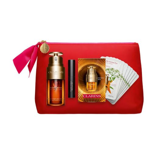 Набор для ухода за лицом Clarins Double Serum (сыворотка 30 мл, сыворотка для кожи вокруг глаз 7*0.9 мл, тушь Wonder Perfect 3 мл, косметичка)