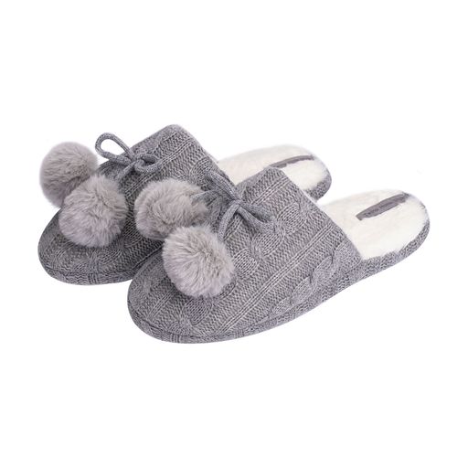 Женские комнатные тапочки Twins закрытые, с помпонами, серые
