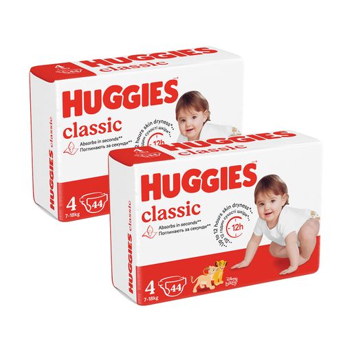 Уценка! Подгузники Huggies Classic размер 4 (7-18 кг), 88 шт