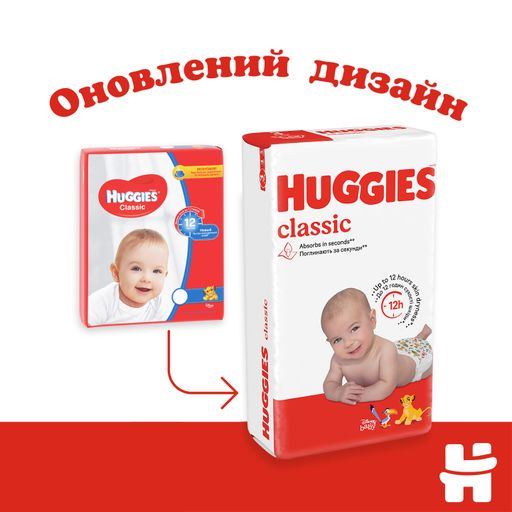 Уценка! Подгузники Huggies Classic размер 4 (7-18 кг), 88 шт