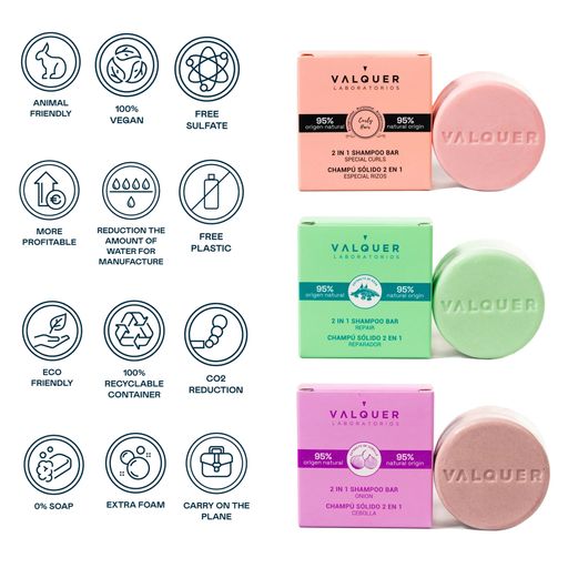 Восстанавливающий твердый шампунь-кондиционер для волос 2 в 1 Valquer 2 In 1 Shampoo Bar Repair, 70 г