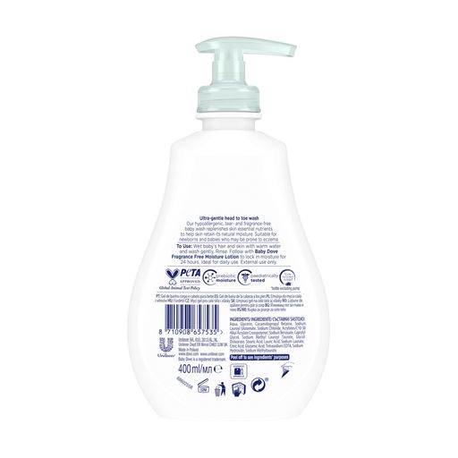 Дитячий гель для душу Dove Baby Fragrance Free Moisture Head To Toe Wash Від маківки до пяточок, Зволоження без запаху, 400 мл