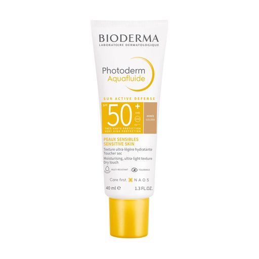 Сонцезахисна тональна емульсія Bioderma Photoderm Aquafluide Golden SPF 50+ для чутливої шкіри обличчя, 40 мл