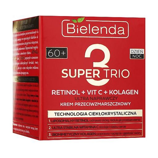 Уцінка! Відновлювальний крем для обличчя Bielenda Super Trio Retinol + Vit C + Kolagen 60+ проти зморшок, 50 мл