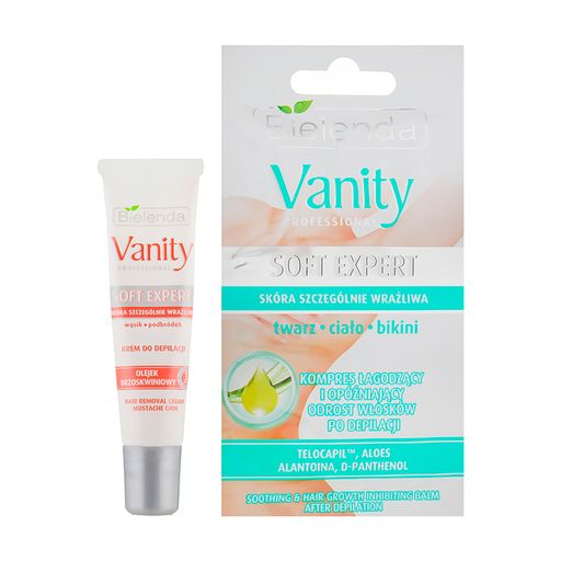 Набор для депиляции лица Bielenda Vanity Soft Expert (крем, 15 мл + компресс после депиляции, 2*5 г + шпатель)