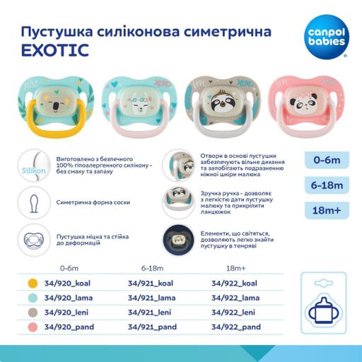 Пустушка Canpol Babies Exotic Лінивець, силіконова, симетрична, від 1.5 року, 1 шт (34/922_leni)