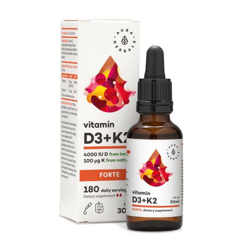 Витамин Д3 и K2 Aura Herbals Vitamin D3 4000 МЕ + K2 Forte, в каплях, 30 мл