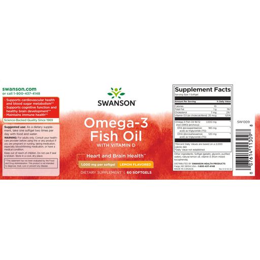 Омега-3 рыбий жир Swanson Omega-3 Fish Oil with Vitamin D с витамином D, 1000 мг, 60 капсул