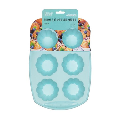 Форма для выпекания маффинов Ardesto Tasty Baking, 6 шт, голубая, силиконовая, 30*21*4 см (AR2318T)