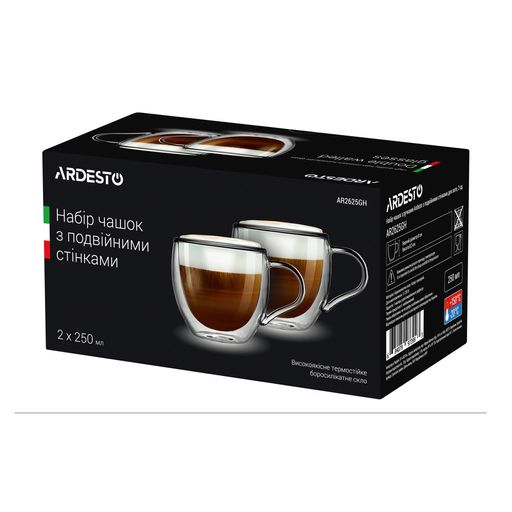 Набір чашок з подвійними стінками Ardesto висота 8.2 см, 2*250 мл (AR2625GH)