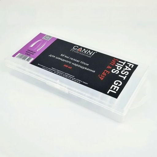 Мягкие гелевые типсы для быстрого наращивания Canni Medium Almond Clear Fast Gel Tips, 240 шт