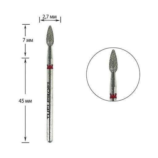 Сменная алмазная фреза для маникюра Tufi profi Premium Почка, 892 257 027R, 2.7 мм, красная насечка, (0132357)