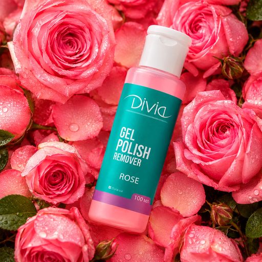 Жидкость для снятия гель-лака Divia Gel Polish Remove Rose с экстрактом розы, 100 мл