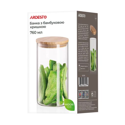 Банка для зберігання продуктів Ardesto Fresh з бамбуковою кришкою, кругла, 760 мл (AR1376BLR)