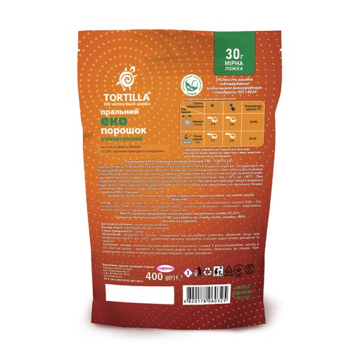 Стиральный порошок Tortilla Eko универсальный, 8 стирок, 400 г