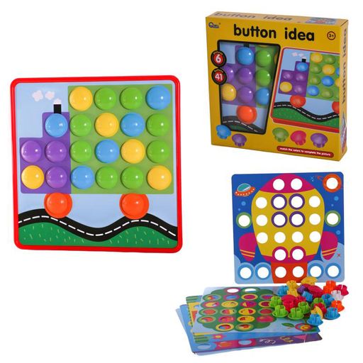 Игрушка мозаика для самых маленьких Shantou Jinxing Button Idea 6 картинок, 41 кнопка, от 3 лет, 26.5*5.5*26 см (M9B)