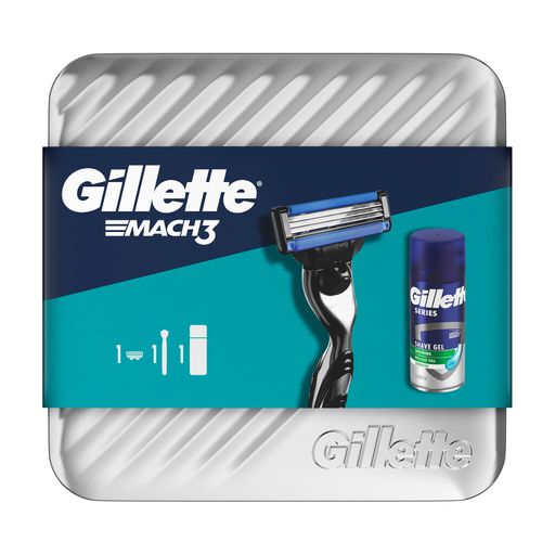 Подарочный набор мужской Gillette Mach 3 (станок + сменный картридж, 1 шт + гель для бритья, 75 мл)