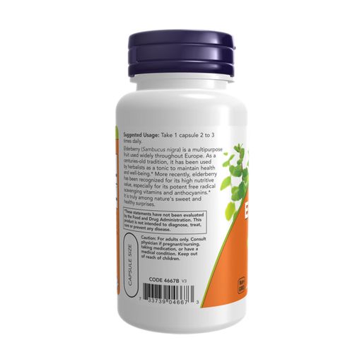 Бузина NOW foods Elderberry 500 мг, 60 капсул