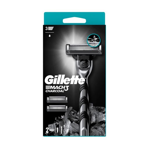 Станок для гоління чоловічий (бритва) Gillette Mach3 Charcoal з 2 змінними картриджами