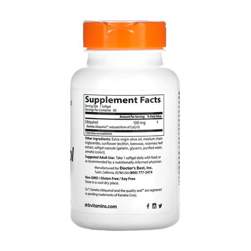 Убіхінол Doctor's Best Ubiquinol 100 мг, 60 гелевих капсул