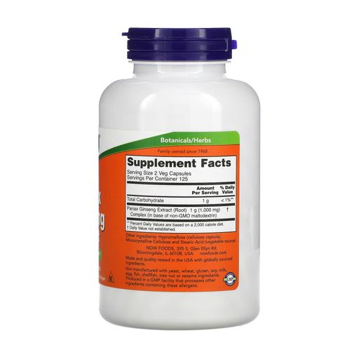 Женьшень NOW Foods Panax Ginseng 500 мг в капсулах
