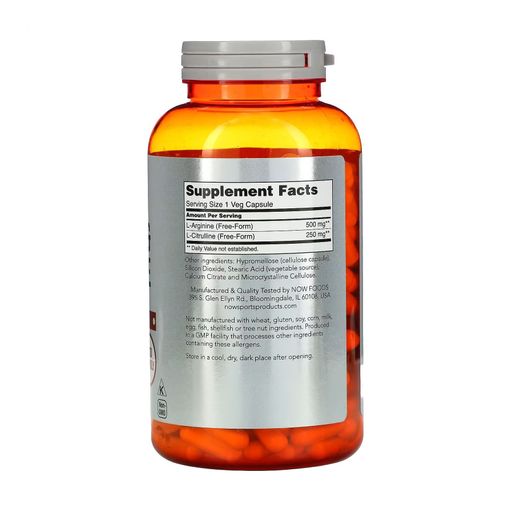Аргінін та цитрулін NOW foods Arginine & Citrulline 500 мг/250 мг, в капсулах