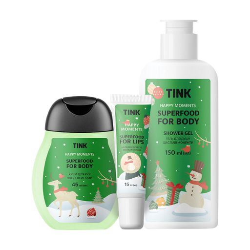 Уценка! Подарочный набор Tink Superfood Set Happy Moments (гель для душа, 150 мл + бальзам для губ, 15 мл + крем для рук, 45 мл)
