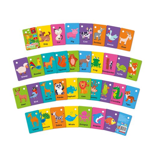 Развивающие карточки на кольце Vladi Toys Английский для малышей. Мир животных, на украинском языке, 18 карточек, от 4 лет (VT5000-15)