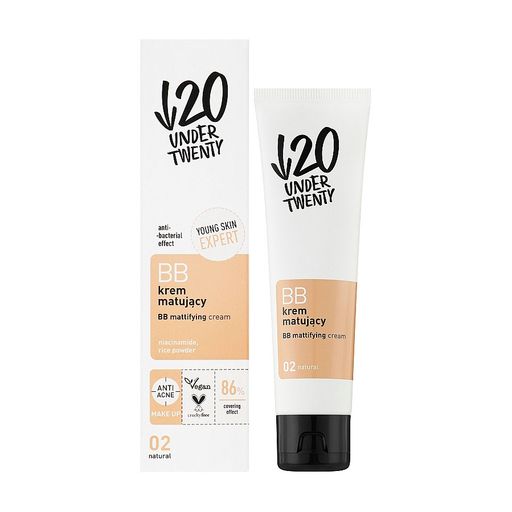Уценка! Матирующий антибактериальный ВВ-крем для лица Under Twenty BB Mattifying Cream 02 Natural, 60 мл