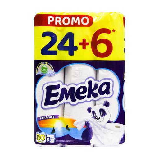 Туалетная бумага Emeka Paradise белый, 3-слойный, 135 отрывов, 30 рулонов