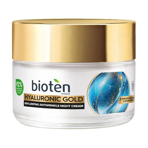 Нічний крем для обличчя Bioten Hyaluronic Gold Replumping Antiwrinkle Night Cream проти зморщок, 50 мл