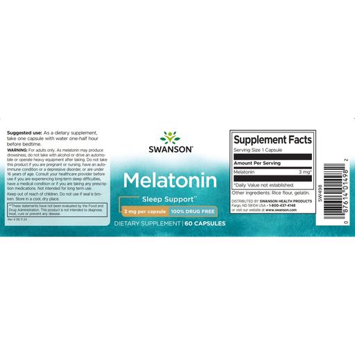 Мелатонин Swanson Melatonin 3 мг, в капсулах